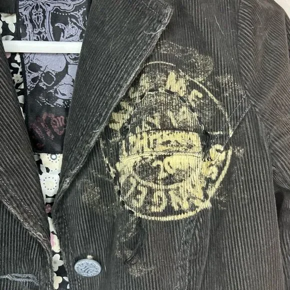 Miss Me Brown Distressed Corduroy Jacket Embroidered Long Sleeve Blazer Grunge S - Picture 13 of 15